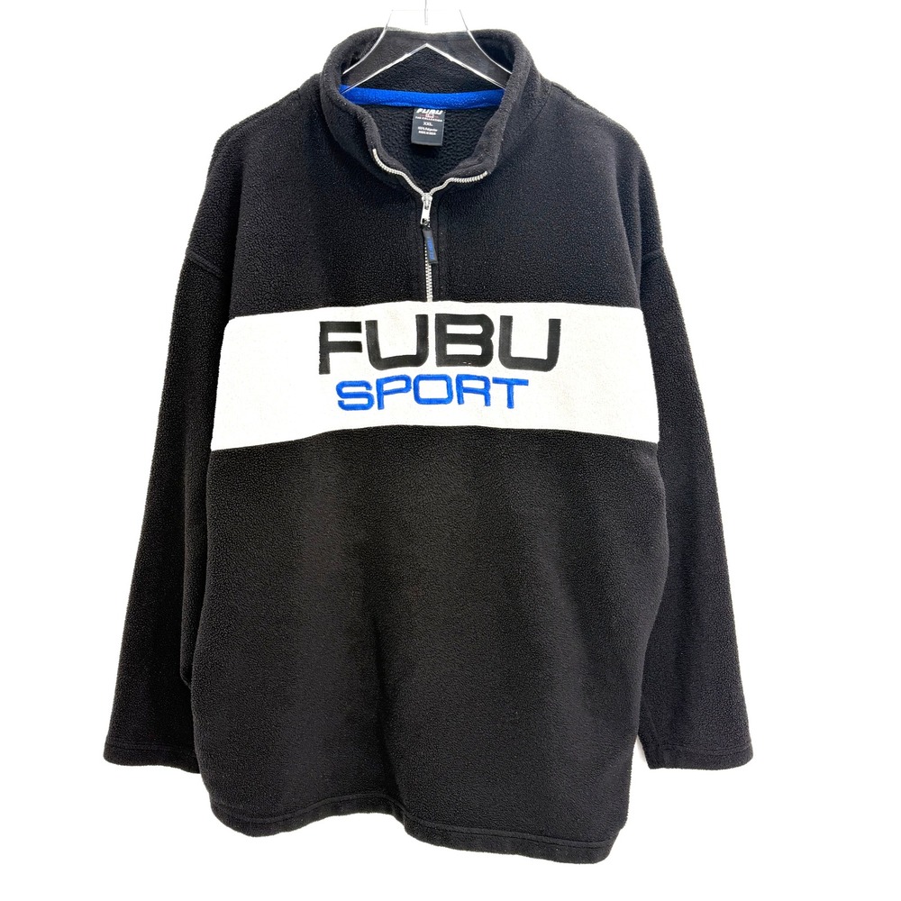 90s Y2K FUBU Sport Mens XXL Black Fleece Quarter Zip Pullover Colorblock Logo
